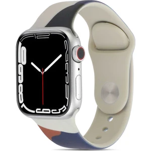 Case 4U Apple Watch Seri 7/6/SE/5/4 Renkli Desenli Yüzey Silikon Kordon Kayış 38mm 40mm 41mm KRD-62 BLUE İNK Açık Mavi