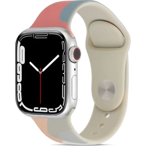 Case 4U Apple Watch Seri 7/6/SE/5/4 Renkli Desenli Yüzey Silikon Kordon Kayış 38mm 40mm 41mm KRD-62 GRAPE FRUİT Greyfurt