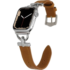 Case 4U Apple Watch Seri 7/6/SE/5/4 Metal ve Deri Kordon Kayış 42mm 44mm 45mm KRD-53 Kahverengi