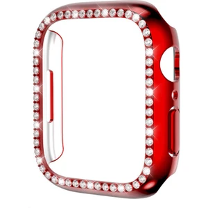 Case 4U Apple Watch 7 Kasa Koruyucu Kenarları Taşlı Sert PC Gard 05 41mm Kırmızı