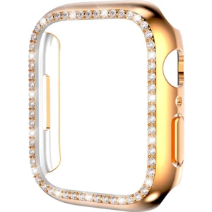 Case 4U Apple Watch 7 Kasa Koruyucu Kenarları Taşlı Sert PC Gard 05 41mm Rose Gold