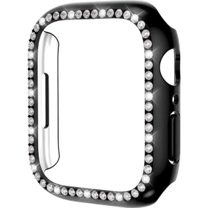 Case 4U Apple Watch 7 Kasa Koruyucu Kenarları Taşlı Sert PC Gard 05 41mm Siyah