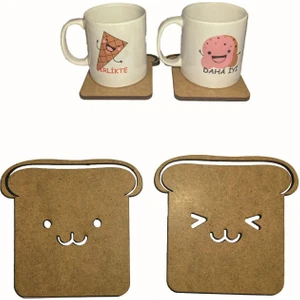 Tost Ahşap Bardak Altlığı 2 Lı Set Sevgililere Özel Bardak Altlığı