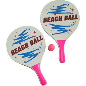 Plaj Tenis Raket Seti ( 2 Raket 1 Top) Beyaz Pembe