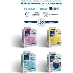 Ffp2 Maske 40 Adet (Lila,sarı,turkuaz,mix)
