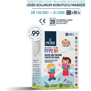 FFP2/N95 Çocuk Maske Mix Colorful Kutusu Xs 20 Adet