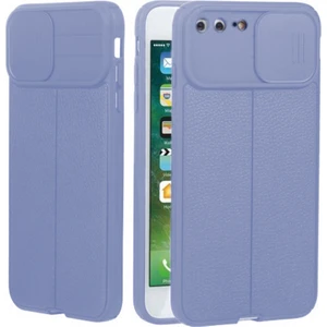 Apple iPhone 8 Plus Kılıf Kamera Sürgülü Deri Dokulu Mat Silikon Mor
