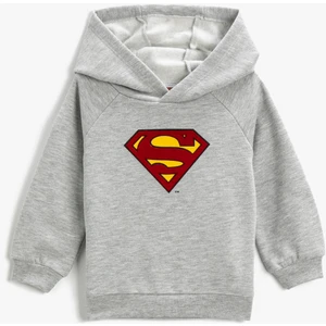 Kapüşonlu Superman Baskılı Sweatshirt Uzun Kollu