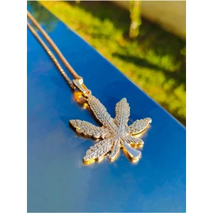 The Collection Unisex Altın Renk Yaprak Figürlü 70 cm Kolye ve Ucu