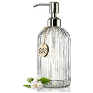 Cam Sabun Dağıtıcı Paslanmaz Paslanmaz Çelik Pompası ile 450 ml Doldurulabilir El Sıvı Sabunluk Banyo Mutfak Sıvı Sabunluk (Yurt Dışından)