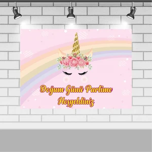 Parti Furyası Unicorn Konsepti Doğum Günü  100X140 cm Unicorn  Doğum Günü Konsepti Afişi