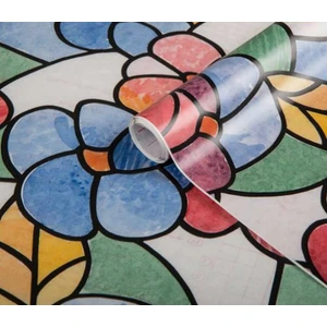 346-0117 Kendinden Yapışkanlı Çiçekli Cam Vitray Folyo (45CM x 2mt)