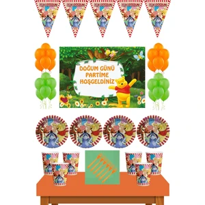 Winnie The Pooh Doğum Günü 8 Kişilik 50X70 cm Afişli Winnie The Pooh Parti Malzemeleri Seti