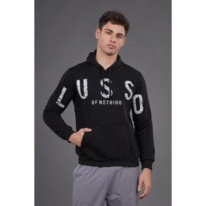 Siyah Kapüşonlu Baskılı Sweat