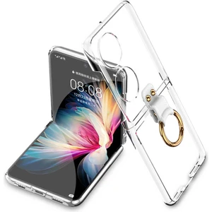 Huawei P50 Pocket Kılıf Şeffaf Sert Pvc Kenar Renkli Ring Renksiz