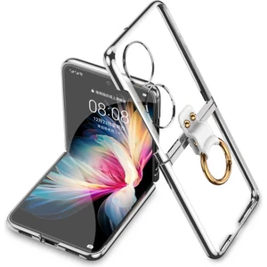 Huawei P50 Pocket Kılıf Şeffaf Sert Pvc Kenar Renkli Ring Gümüş