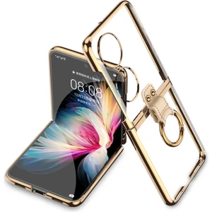 Huawei P50 Pocket Kılıf Şeffaf Sert Pvc Kenar Renkli Ring Gold