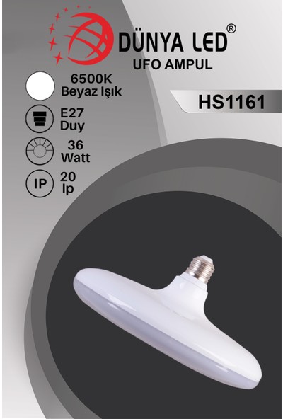 Dünya Led HS.1161/1 36W Ufo Tipi LED Ampul E-27 6500K Beyaz Işık Yüksek Lümen Kolay Kullanım
