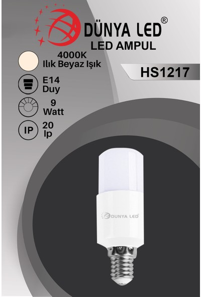 HS.1217/2 9W E-27 LED Ampul 4000K Ilık Beyaz Işık Yüksek Lümen Kolay Kullanım