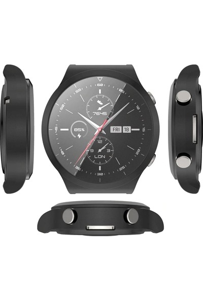 CoverZone Huawei Watch Gt3 Pro 46MM ile Uyumlu Gard 360 Kapatan 46 mm Ekran Koruyucu Silikon Siyah