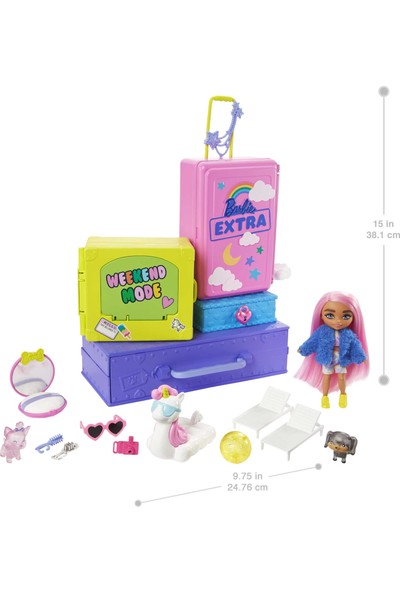 Barbie Extra Mini ve Hayvan Dostları'nın Seyahat Maceraları Oyun Seti, 2 Yavru Köpek ve Barbie Extra Mini Bebek, Havuz, Kaydırak, Parti Salonu ve Aksesuarlar, 3 Yaş ve Üzeri HDY91