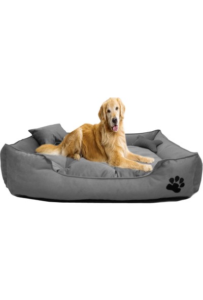 Gissen Evcil Hayvan & Büyük Irk Large Köpek Yatağı Yıkanabilir Kumaş Pati Işlemeli 80 x 100 cm