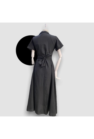 Lrf Kısa Kol Düğmeli Uzun Elbise Xl - Siyah