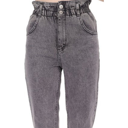 Fume Yıkamalı Lastikli Mom Jeans Pantolon