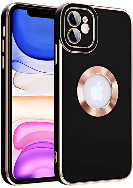 - Apple iPhone 12 - Kılıf Kamera Korumalı Parlak Logo Gösteren Kongo Kapak - Siyah