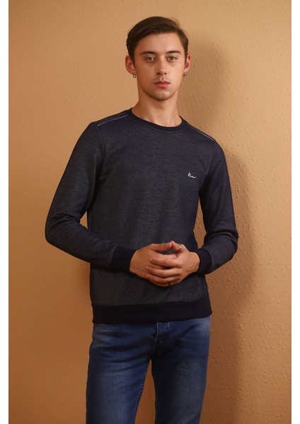 Lacivert Omuz Şeritli Bisiklet Yaka Sweat