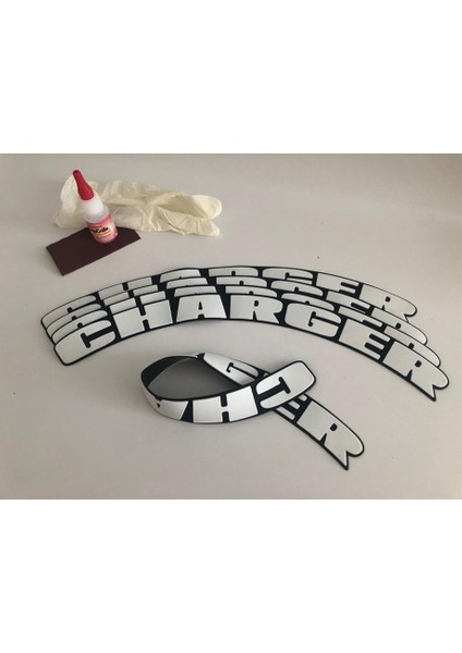 Charger Beyaz Kalıcı Lastik Yazısı Charger Sticker 8 Kit Büyük Boy