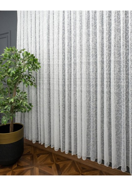 Sarmaşık Kullanıma Hazır Ekstraforlu Pilesiz Tül Perde Tek Kanat - Ekru 140 x 200 cm