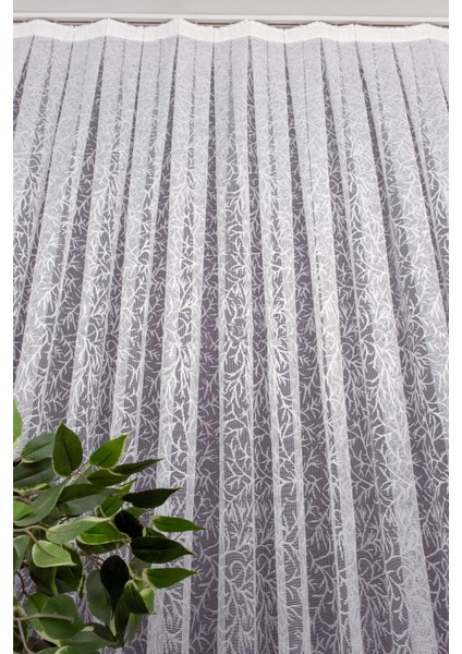 Sarmaşık Kullanıma Hazır Ekstraforlu Pilesiz Tül Perde Tek Kanat - Ekru 140 x 200 cm