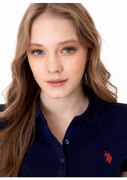 GTP-IY022 Polo Yaka Standart Kalıp Baskılı Lacivert Kadın T-Shirt fiyatları