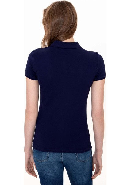 GTP-IY022 Polo Yaka Standart Kalıp Baskılı Lacivert Kadın T-Shirt fırsatları