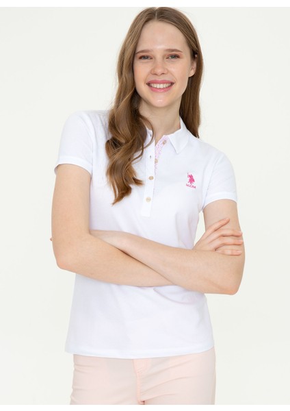 TP0122 Polo Yaka Slim Fit Düz Beyaz Kadın T-Shirt modelleri