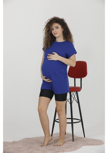 Kadın Kısa Kollu Saks Renkli Hamile Basic T-Shirt BRGL07 BRGL07