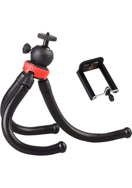 Ahtapot Bükülebilir Tripod 30cm 360 Derece Ayarlanabilir 320gr Selfie Telefon Tutuculu 3 Ayaklı All in one