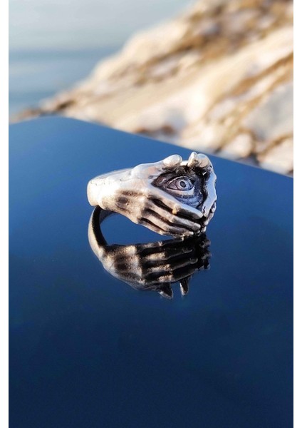 Illuminati Göz Antik Gümüş Kaplama Ayarlanabilir Yüzük