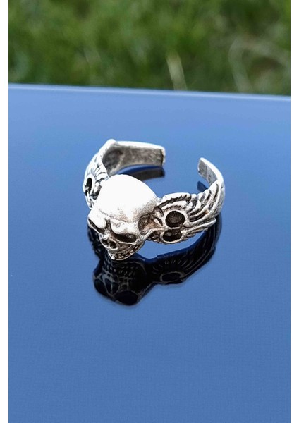 Kurukafa Model Gümüş Kaplama Ayarlanabilir Unisex Yüzük fırsatları
