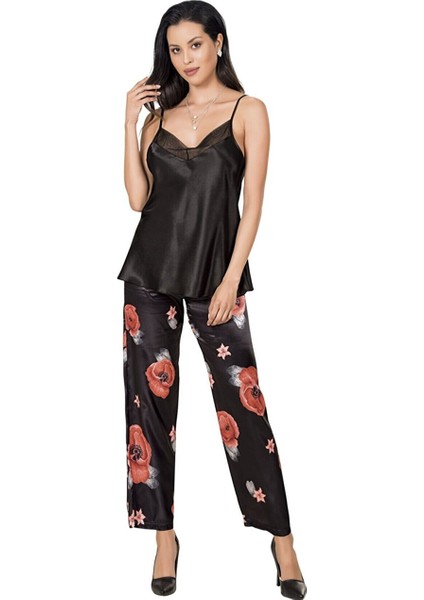 Siyah Saten Ikili Pijama Takımı