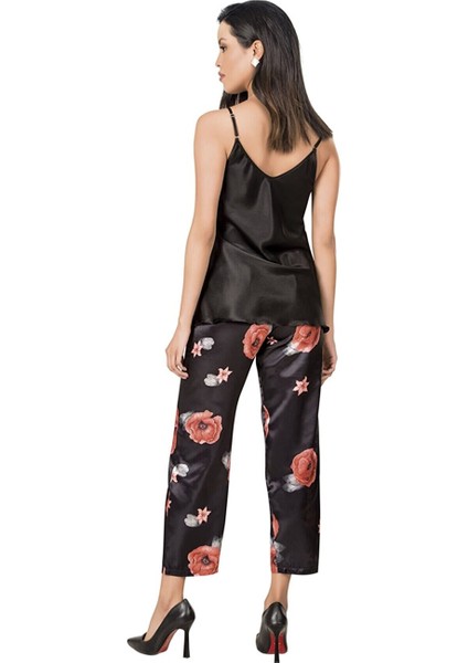 Siyah Saten Ikili Pijama Takımı