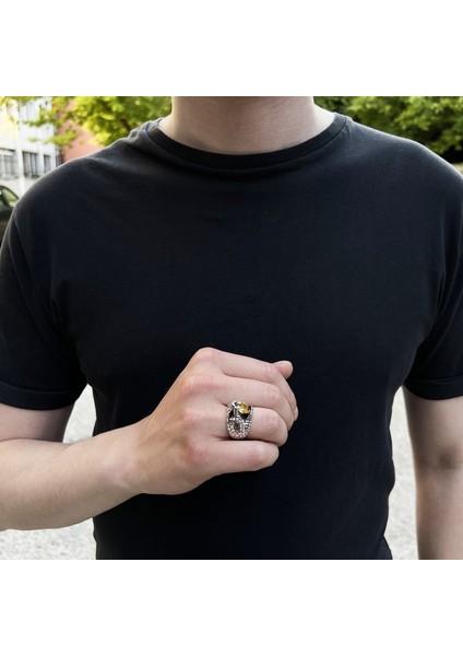 925 Ayar Gümüş Kobra Yılanı Figürlü Sitrin Taşlı Erkek Yüzük modelleri