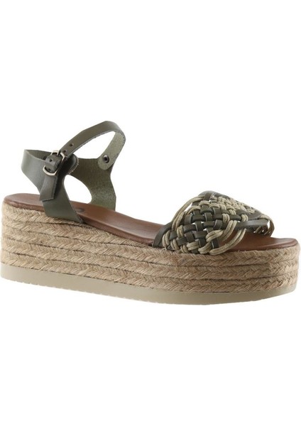 Haki Deri Kadın Dolgu Topuklu Sandalet fiyatları