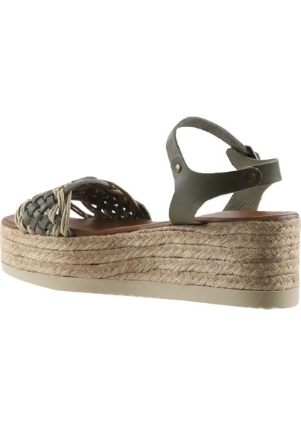 Haki Deri Kadın Dolgu Topuklu Sandalet fırsatları