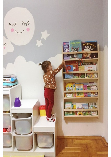 Karaköse Ahşap Montessori Ahşap Çocuk Odası Eğitici Kitaplık Ahşap Bebek Çocuk Odası Duvar Rafı Kitaplık Eğitici