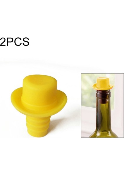 2 Adet Silika Jel Üst Şapka Taze Şarap Mantarları Cruet Kırmızı Şarap Tıpa Sarı (Yurt Dışından)