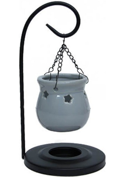 Dekoratif Gri Renk Kazan Şeklinde Standlı Buhurdanlık