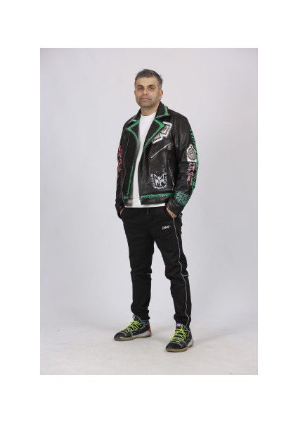 Joker Işlemeli Deri Ceket