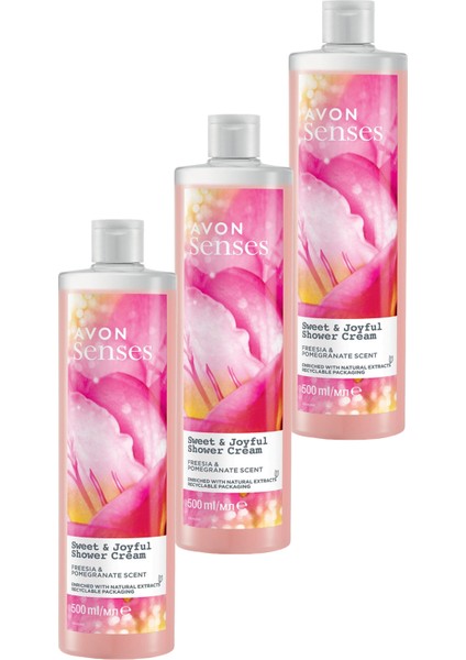 Senses Sweat & Joyful Frezya ve Nar Kokulu Krem Duş Jeli 500 ml 3'lü